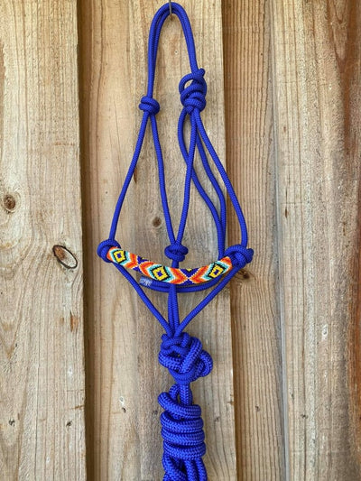 Halter - Blue Beaded Cowboy Knot Rope Halter