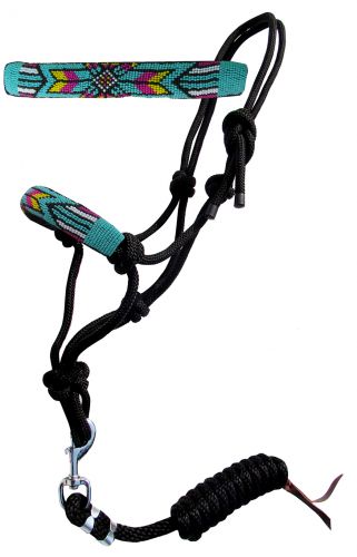 Halter - Beaded nose cowboy knot rope halter with 7' lead