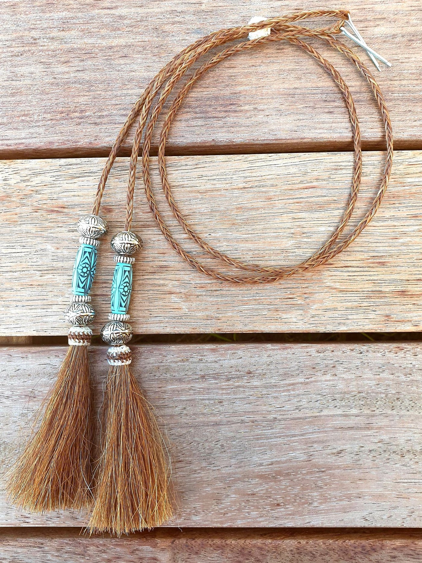 Genuine Horsehair Stampede String Chestnut LG Turquoise Bead