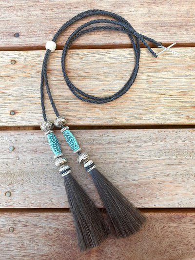 Genuine Horsehair Stampede String Black LG Turquoise Bead