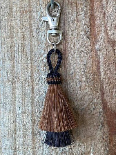 Gift - Genuine Horsehair Mule cut Key ring or Bag Charm Chestnut/ Black