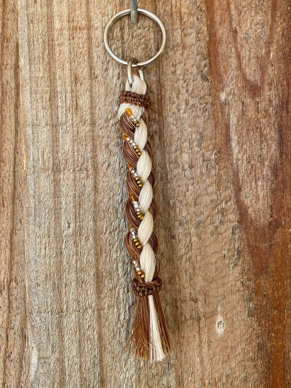 Gift - Genuine Horsehair Braided Tail Key Ring with Beads