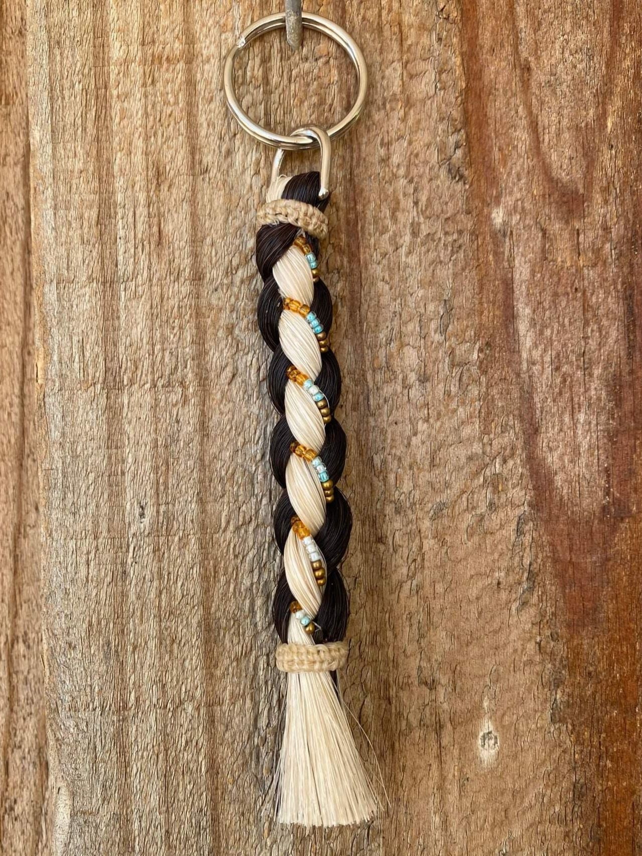 Gift - Genuine Horsehair Braided Tail Key Ring with Beads