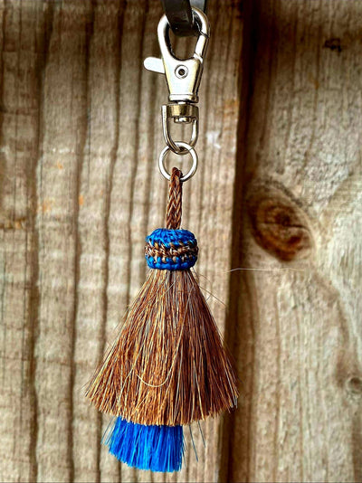 Gift - Genuine Horsehair Mule cut Key ring or Bag Charm Chestnut/ Turquoise
