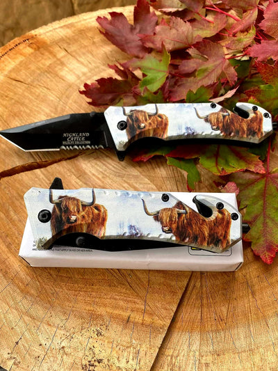 Knive - Highland Cattle Print Pocket Knife Tactical