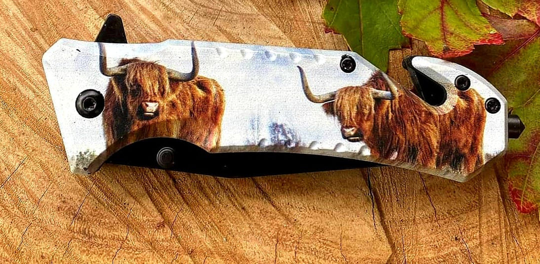 Knive - Highland Cattle Print Pocket Knife Tactical