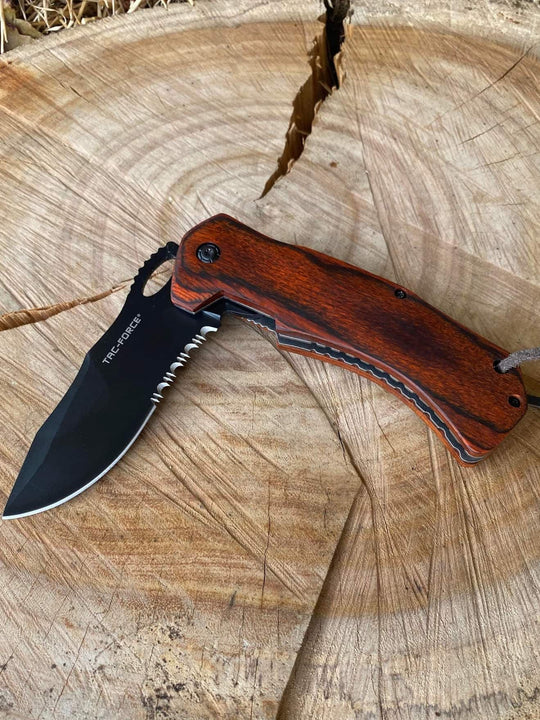 Knive - Wood Handle Pocket Knife Tactical