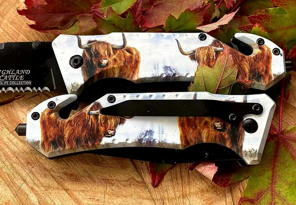 Knive - Highland Cattle Print Pocket Knife Tactical