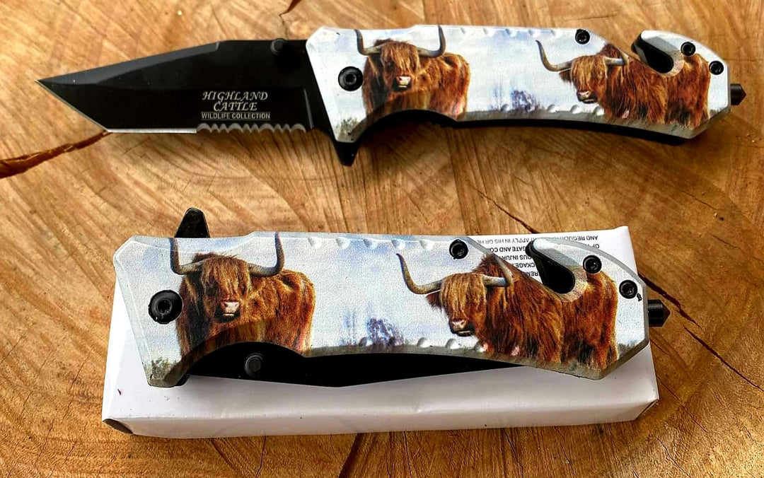 Knive - Highland Cattle Print Pocket Knife Tactical