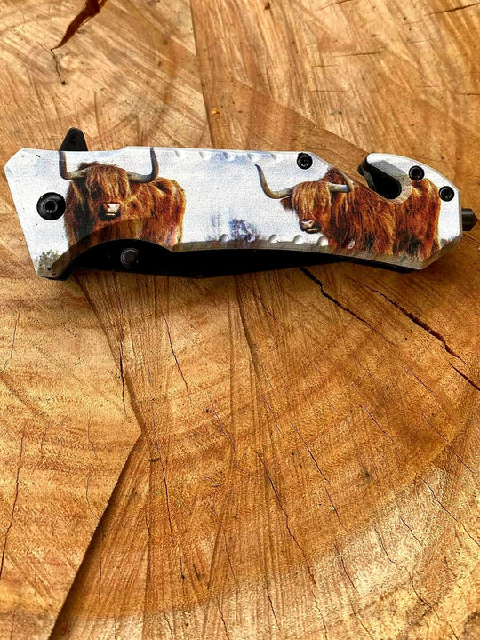 Knive - Highland Cattle Print Pocket Knife Tactical