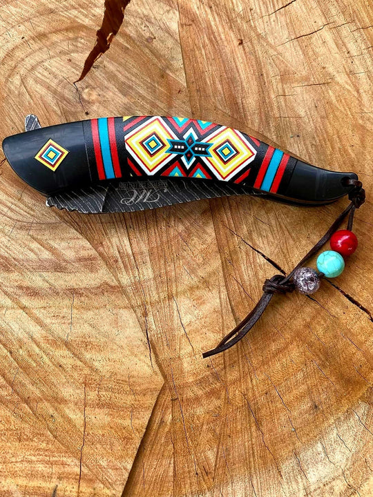 Knive - Native American Feather Pocket Knife Black