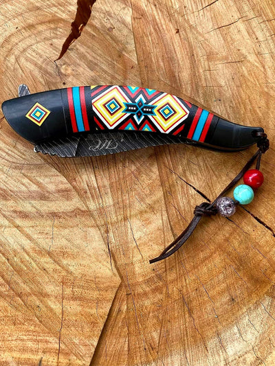 Knive - Native American Feather Pocket Knife Black