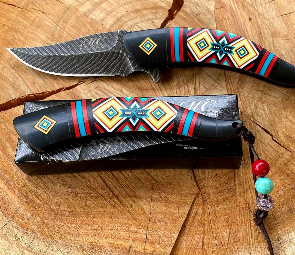 Knive - Native American Feather Pocket Knife Black