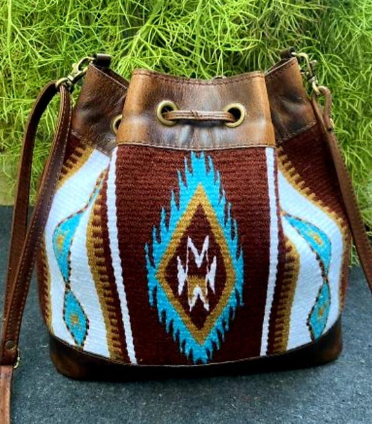 Western Leather & Wool Saddle Blanket Bucket Bag