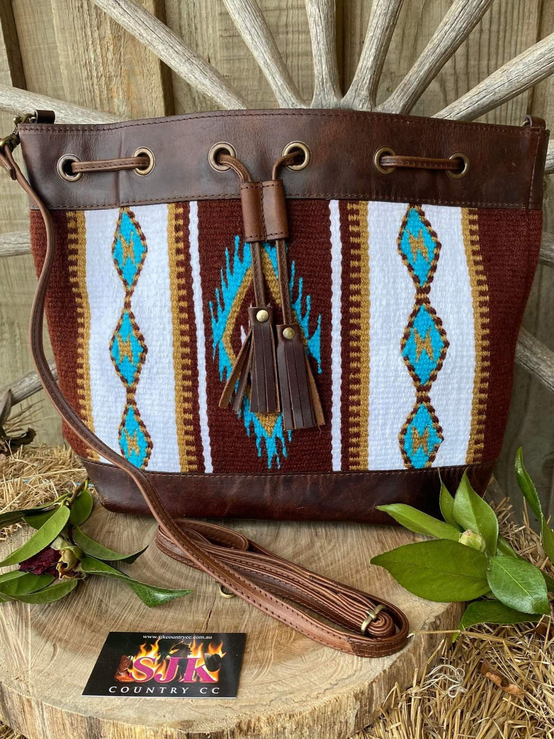 Western Leather & Wool Saddle Blanket Bucket Bag