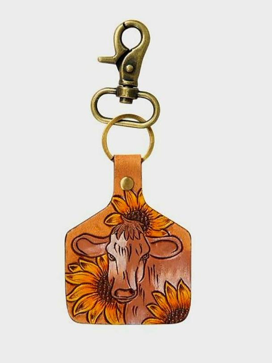Key Ring -  Moo Ear Tag Style Leather Charm or Key Ring