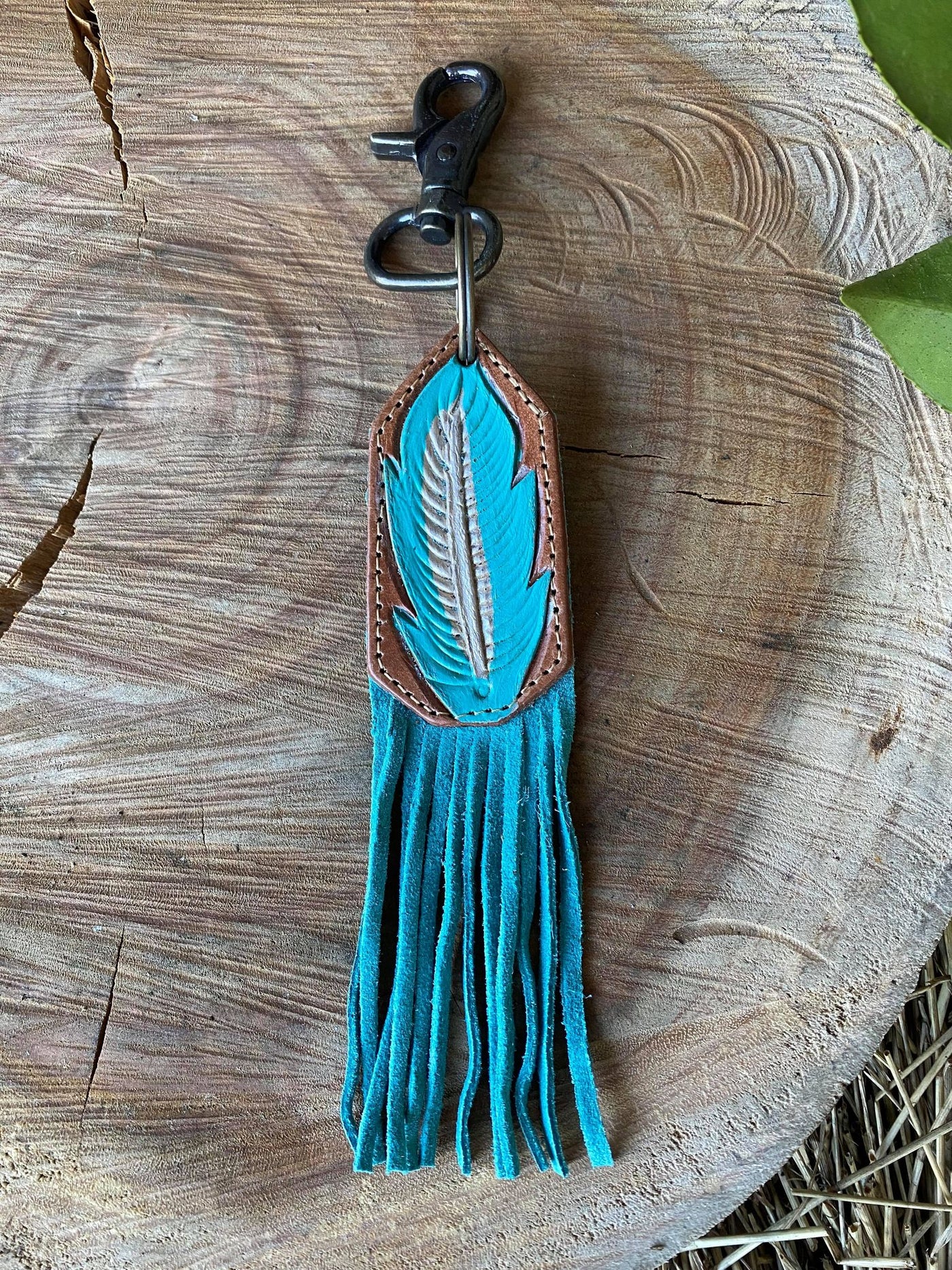 Key ring Leather Suede Feather