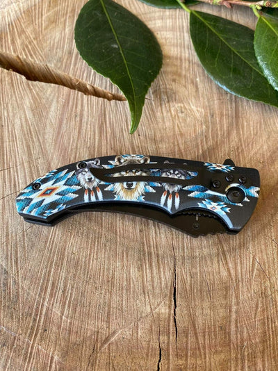 Knife - Native American Wolf Pocket Knife