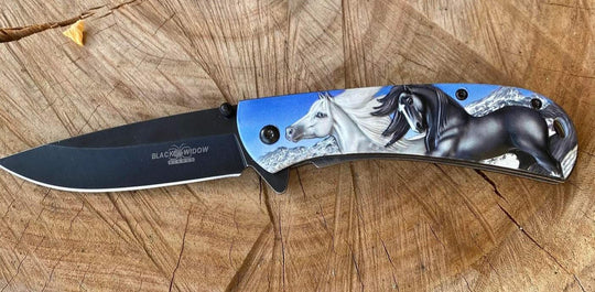 Knive -  Black and White Horse Print Pocket Knife Tactical