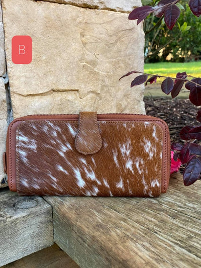 Western Hide and Leather  Tan & White Hide Zip Around Purse Wallet