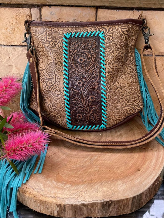 Quincy Hand Tooled Medium Size Crossbody