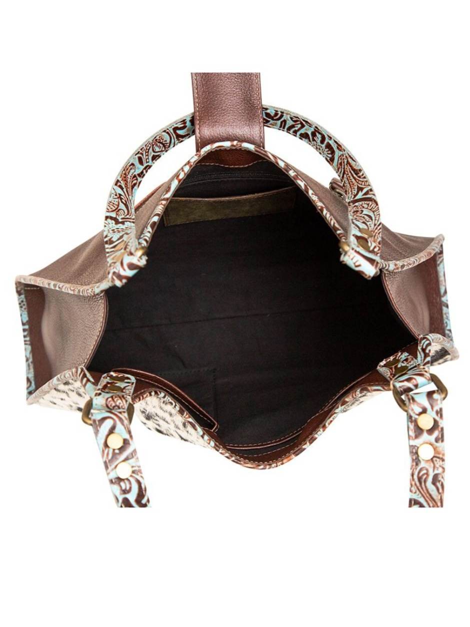 Western Hide & Leather Genuine Embossed Turquoise  Tote
