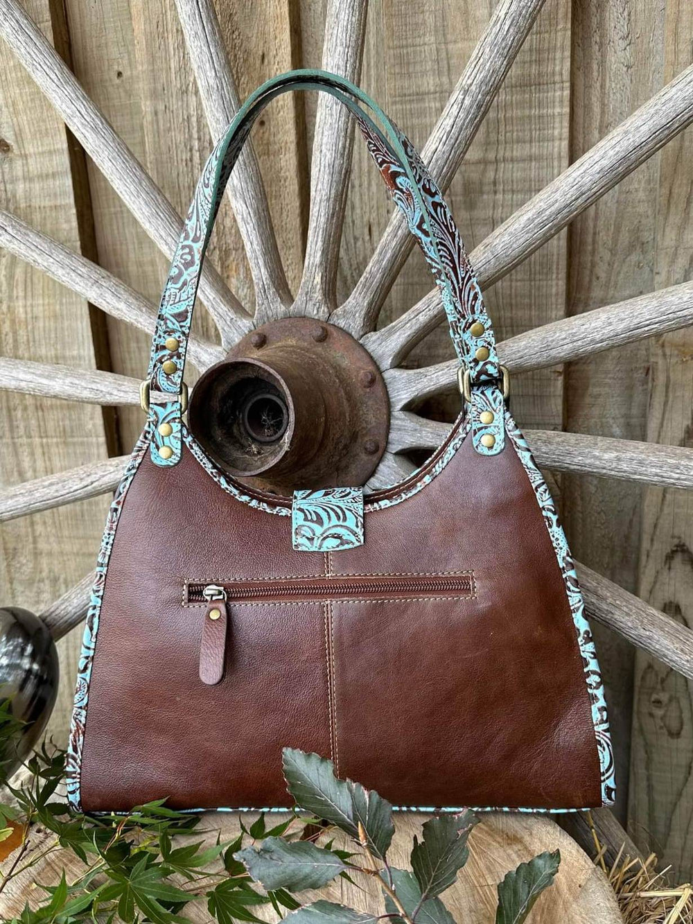 Western Hide & Leather Genuine Embossed Turquoise  Tote