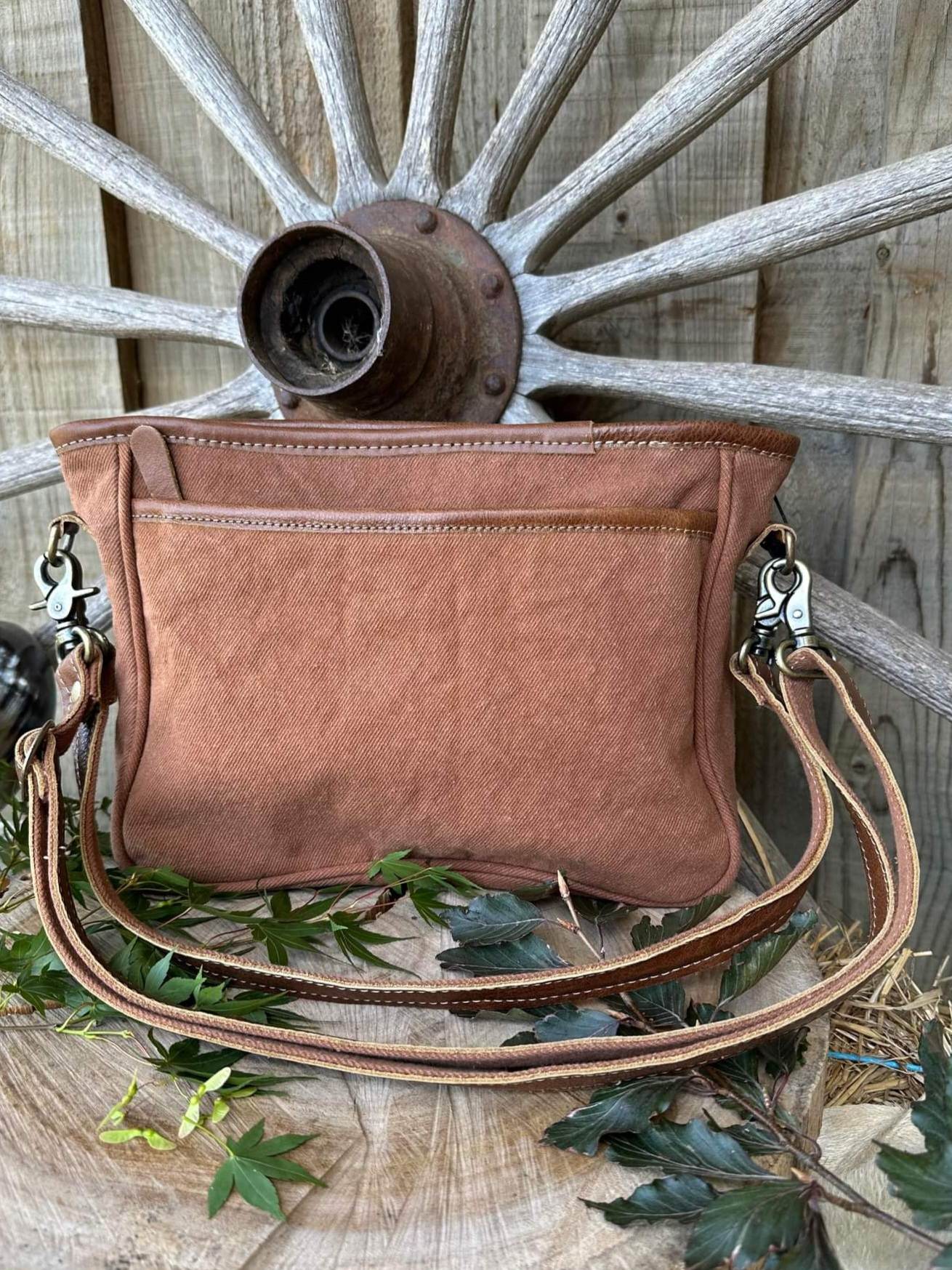 Western Recycled Canvas Embossed Leather Handbag