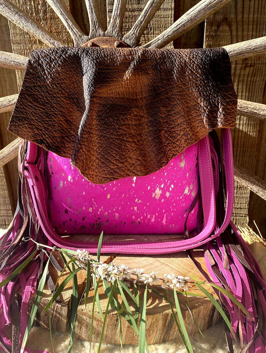 Western Hide & Leather Pink Acid Wash Crossbody