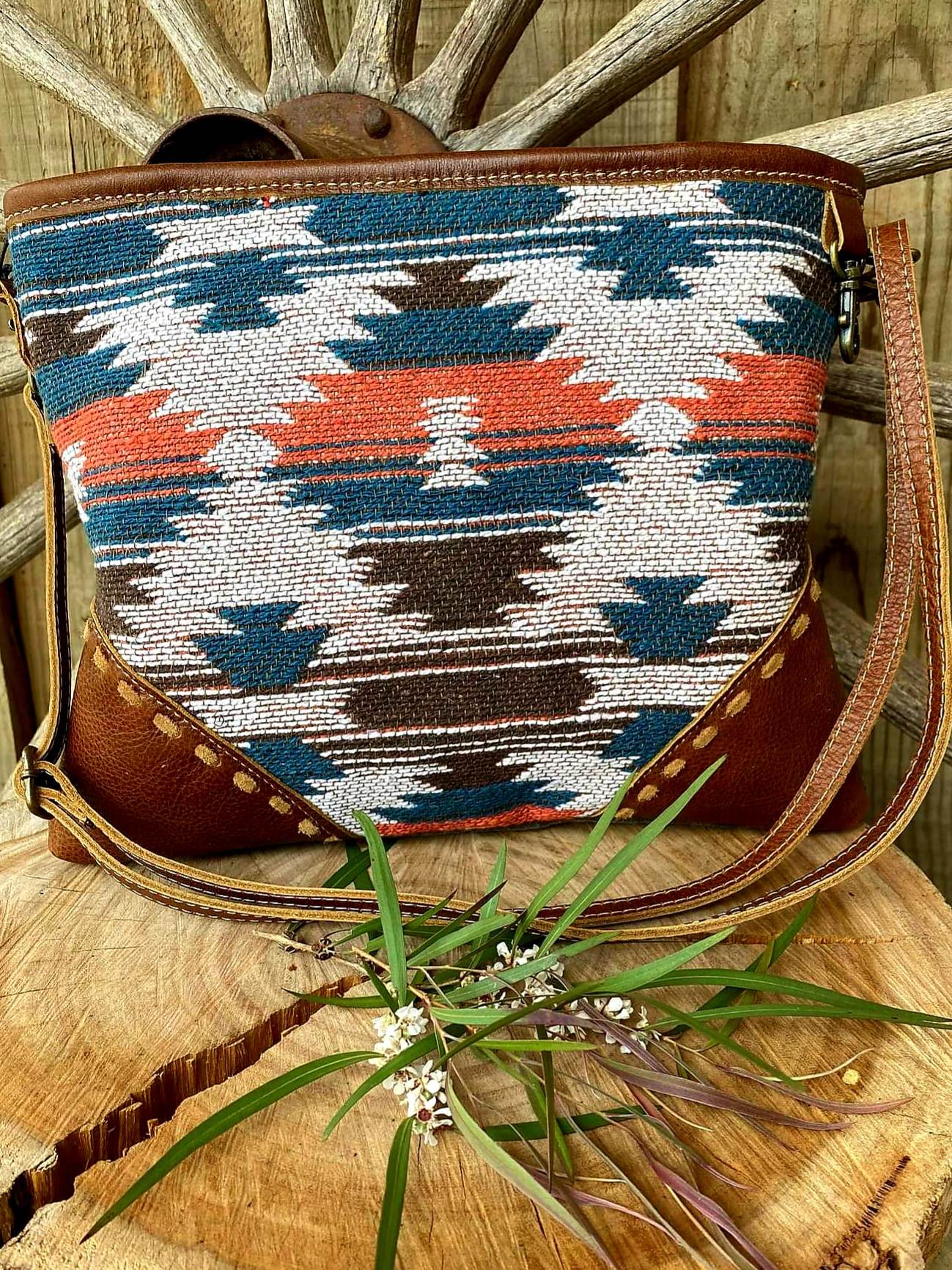 Western Tribal Aztec Print Recycled Canvas Crossbody Handbag