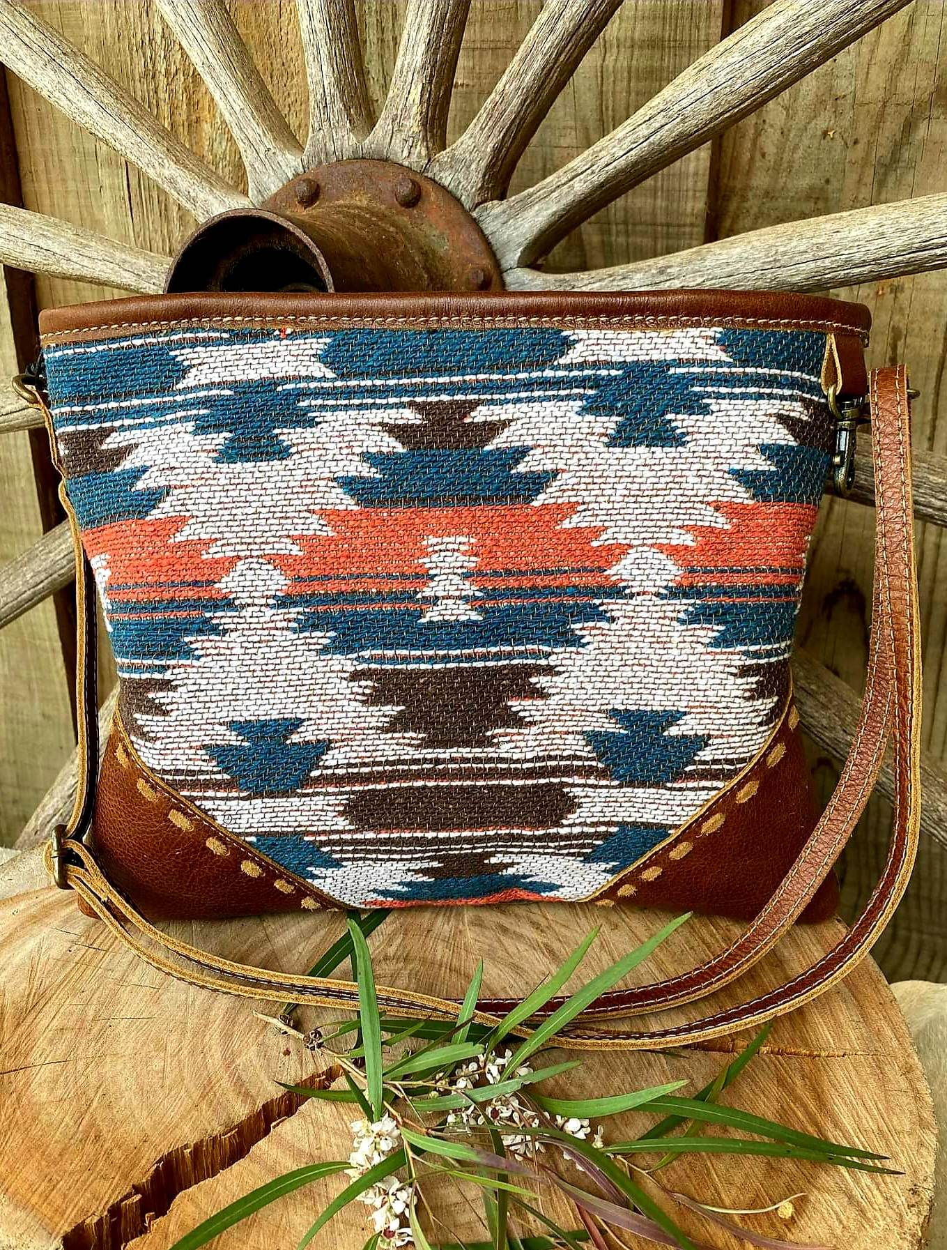 Western Tribal Aztec Print Recycled Canvas Crossbody Handbag