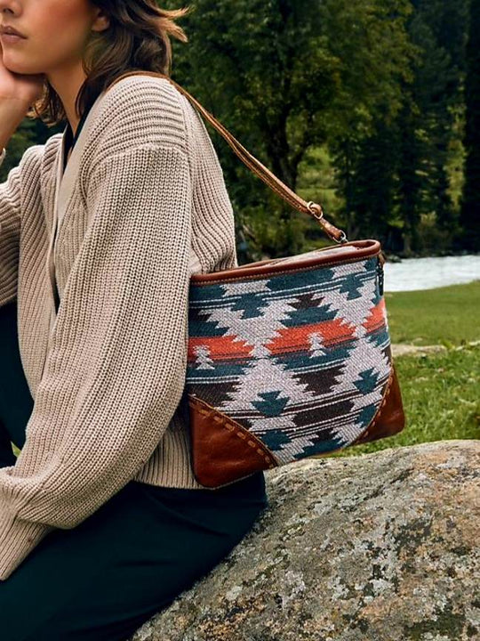 Western Tribal Aztec Print Recycled Canvas Crossbody Handbag