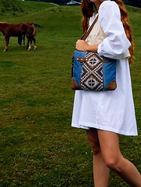 Western Recycled Canvas & Leather Denim Handbag