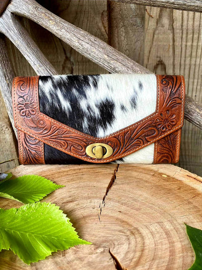 Western Hide and Tooled Leather Purse