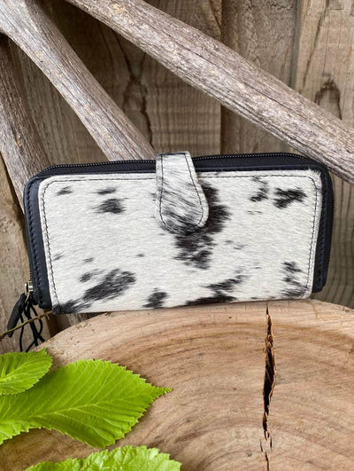 Western Hide and Leather Zip Around Wallet Style Purse