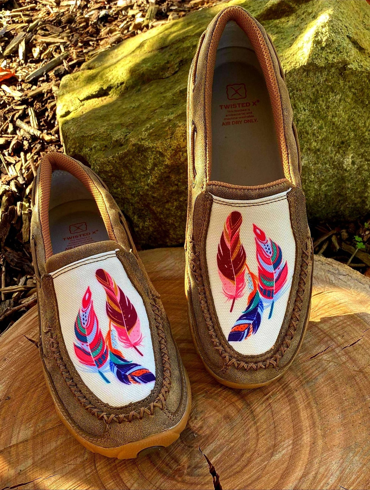 Twisted X Leather Mocs Feather Print Slip On Size 6.5 or 7.5