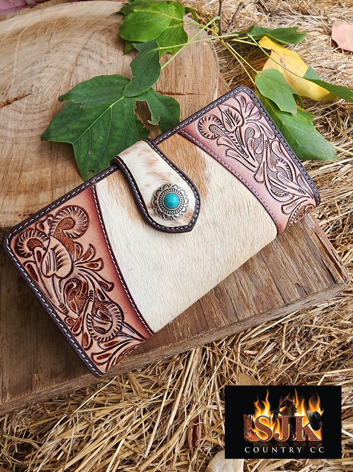 Western Hide & Leather Tooled Phone Wallet