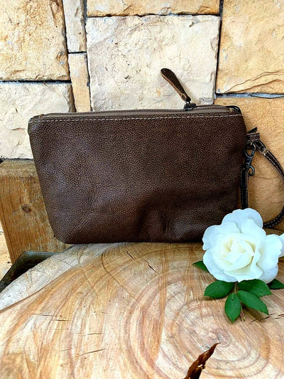 Western Leather and Turquoise Clutch Wristlet