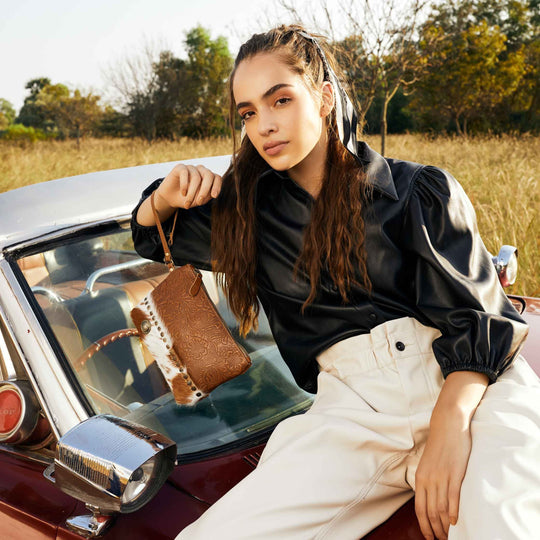 Western Hide & Leather Clutch Wristlet