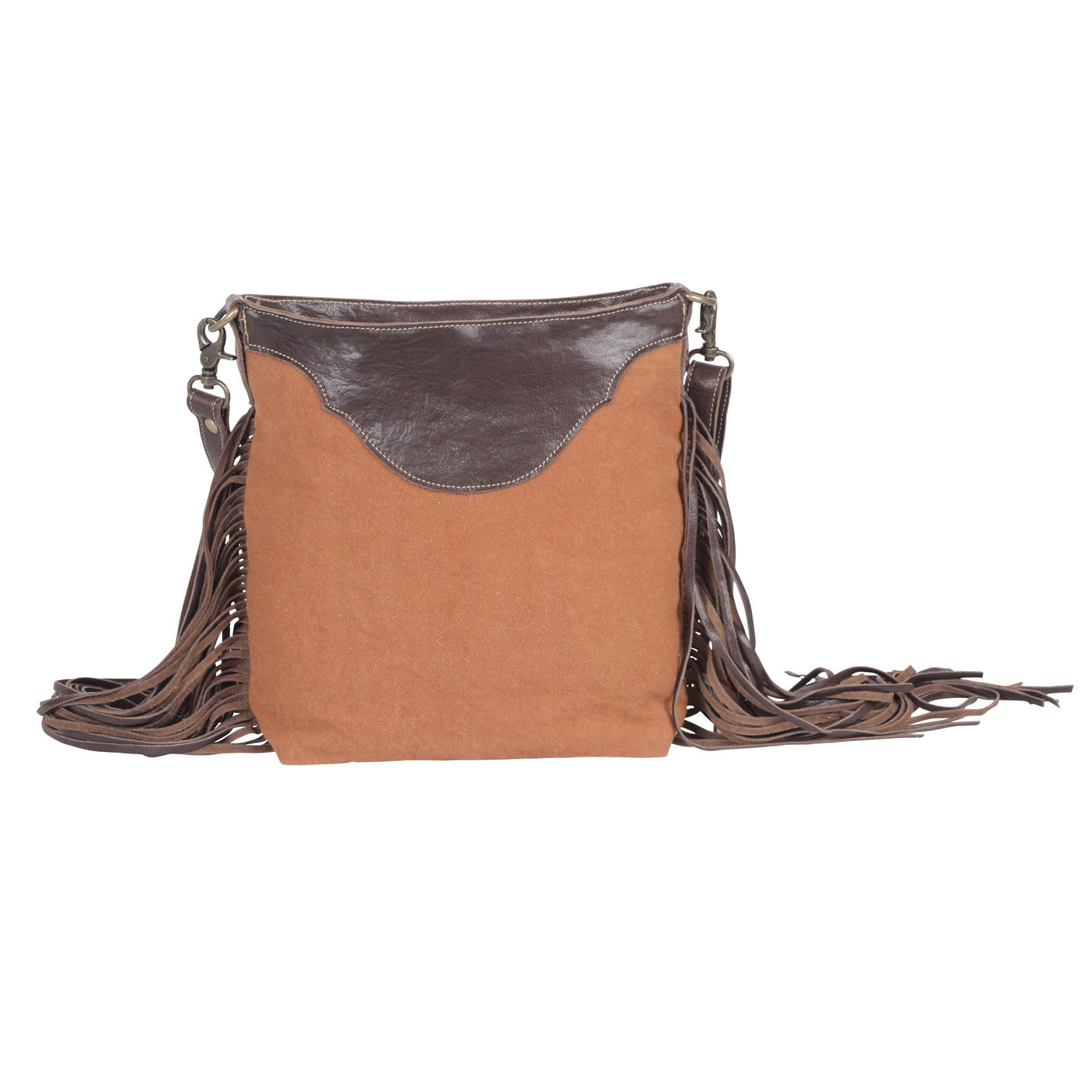 Western Recycled Canvas and Leather Crossbody Beautiful Tribal Print and Fringe