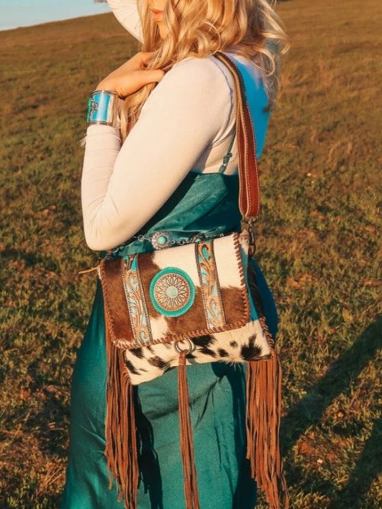 Western Hide & Leather Turquoise Feature Crossbody