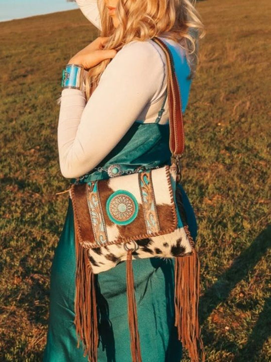 Western Hide & Leather Turquoise Feature Crossbody
