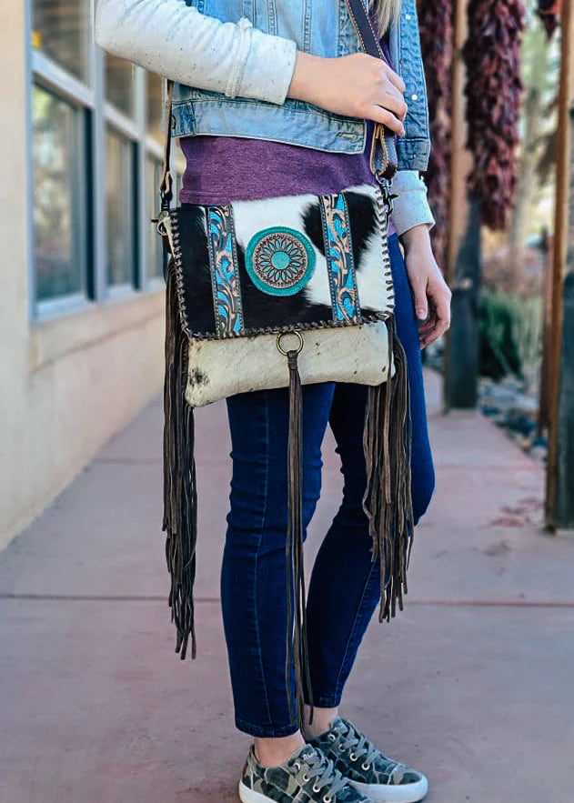 Western Hide & Leather Turquoise Feature Crossbody