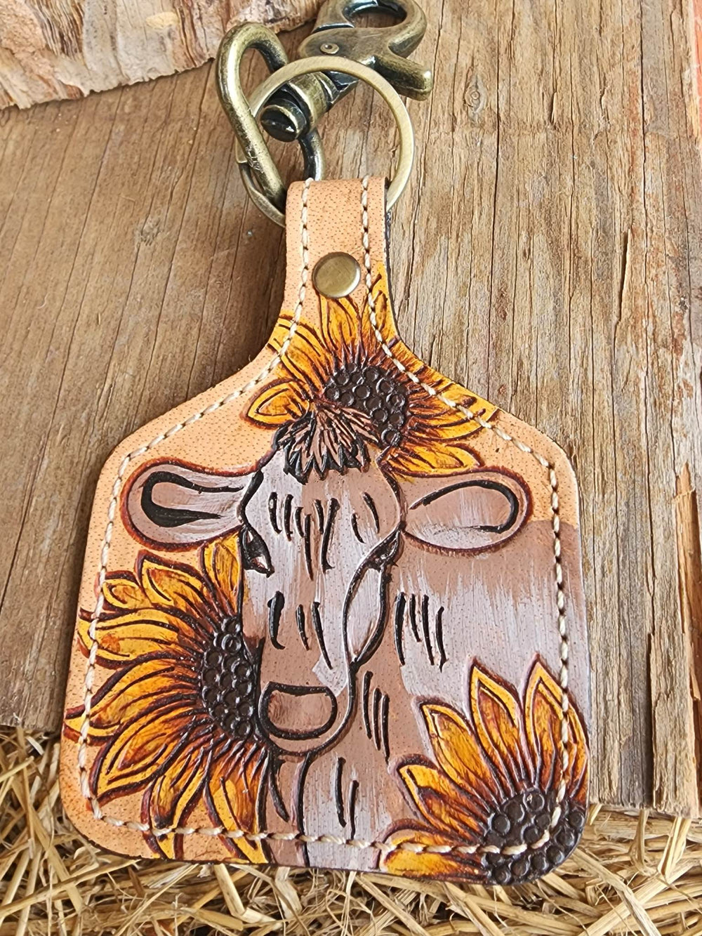 Key Ring -  Moo Ear Tag Style Leather Charm or Key Ring