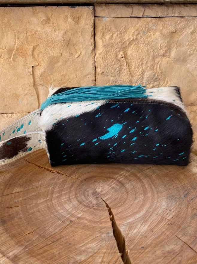 Toiletry Bag - Genuine Hair on Hide  Cosmetic Case Suede Tassle