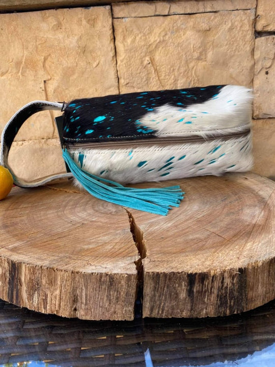 Toiletry Bag - Genuine Hair on Hide  Cosmetic Case Suede Tassle
