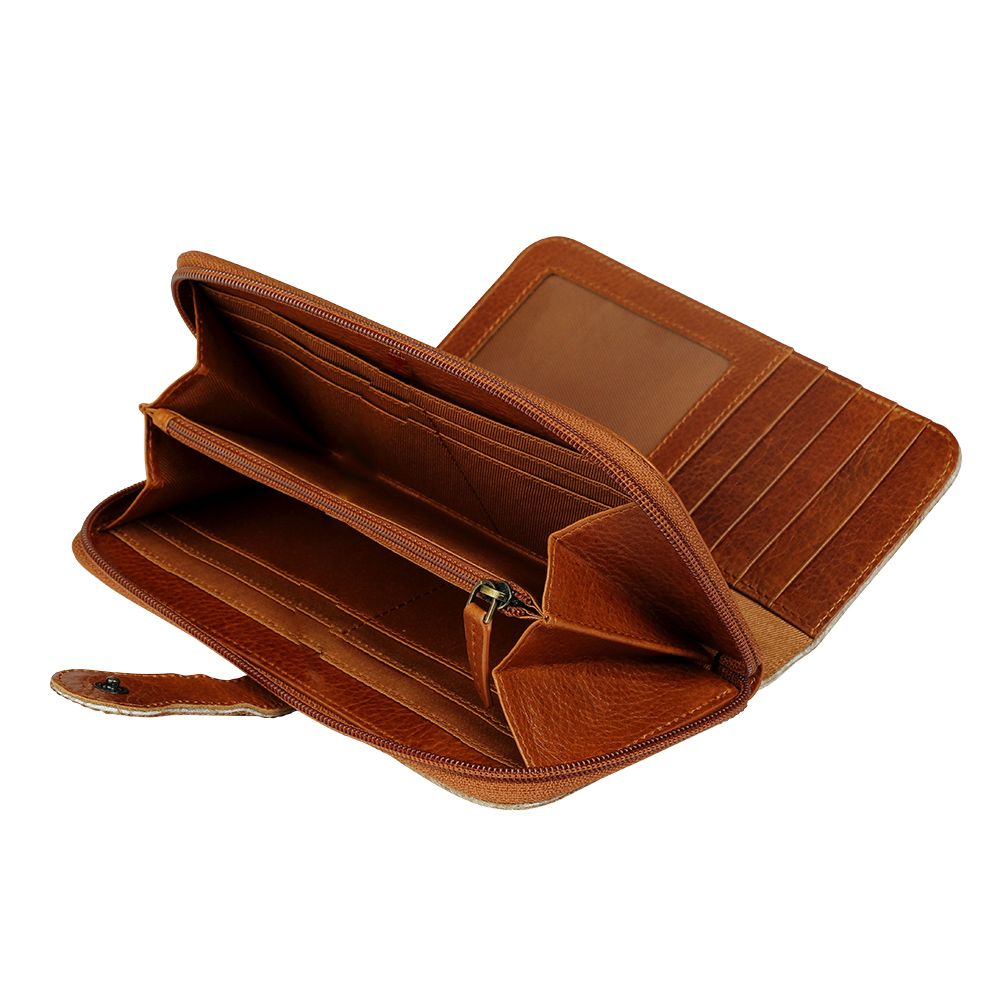 Western Hide and Leather  Tan & White Hide Zip Around Purse Wallet