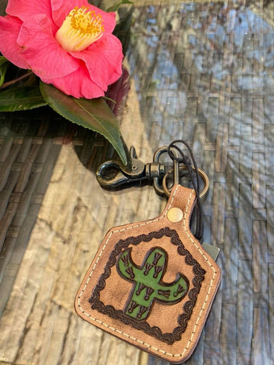 Key Ring - Leather Cactus Bag Charm or Key Ring