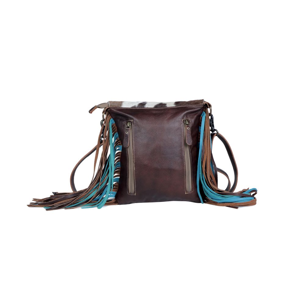 Western Hide & Leather Cowhide Turquoise Tooled Small Crossbody