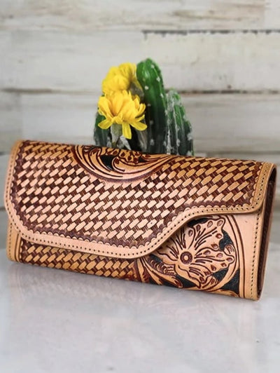 Western Leather Purse Tooled  Cowgirl Wallet